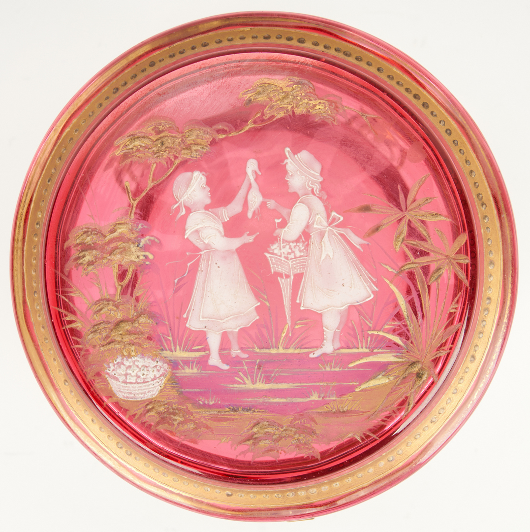 Lot 854: 7 Cranberry Glass Items, incl. Mary Gregory
