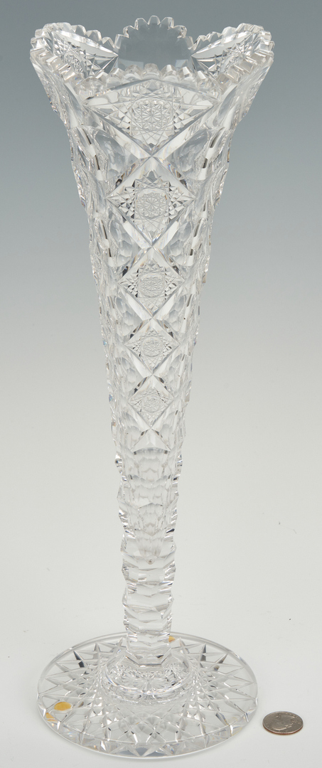 Lot 857: Tall Cut Glass Trumpet Vase att. Hawkes