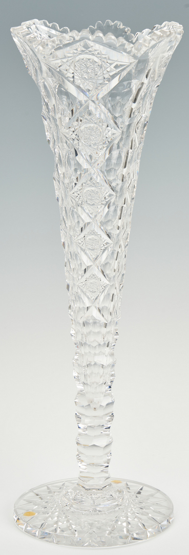 Lot 857: Tall Cut Glass Trumpet Vase att. Hawkes