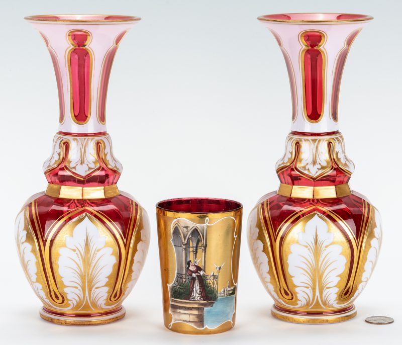 Lot 861: 3 Bohemian Glass Items, Vases & Tumbler
