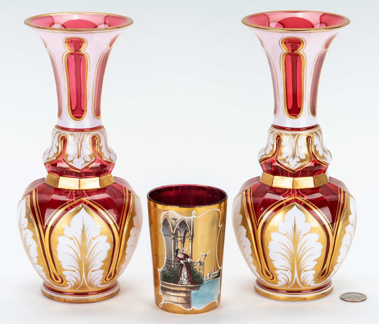 Lot 861: 3 Bohemian Glass Items, Vases & Tumbler