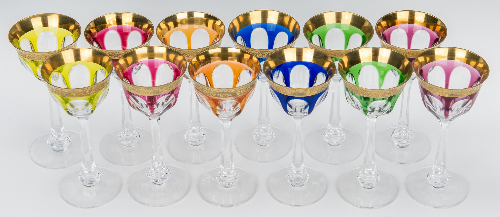 Lot 864: 12 Signed Moser Colored Wine Glasses