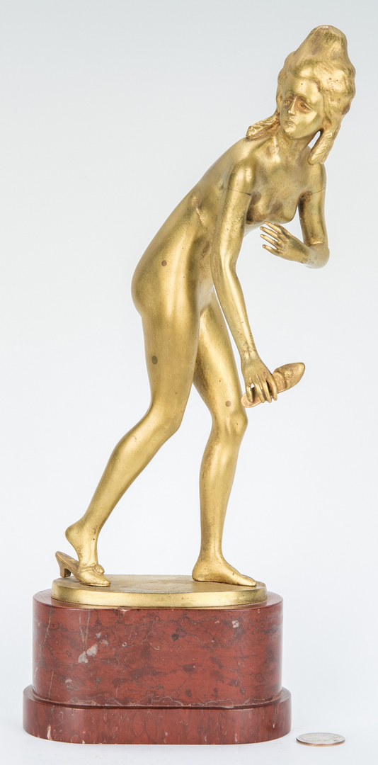 Lot 869: Gilt Bronze Sculpture, Nude w/ Slipper