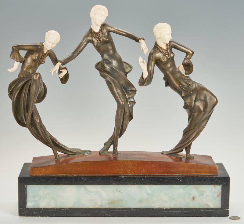 Lot 871: Philippe Art Deco Bronze Sculpture, 3 Dancers