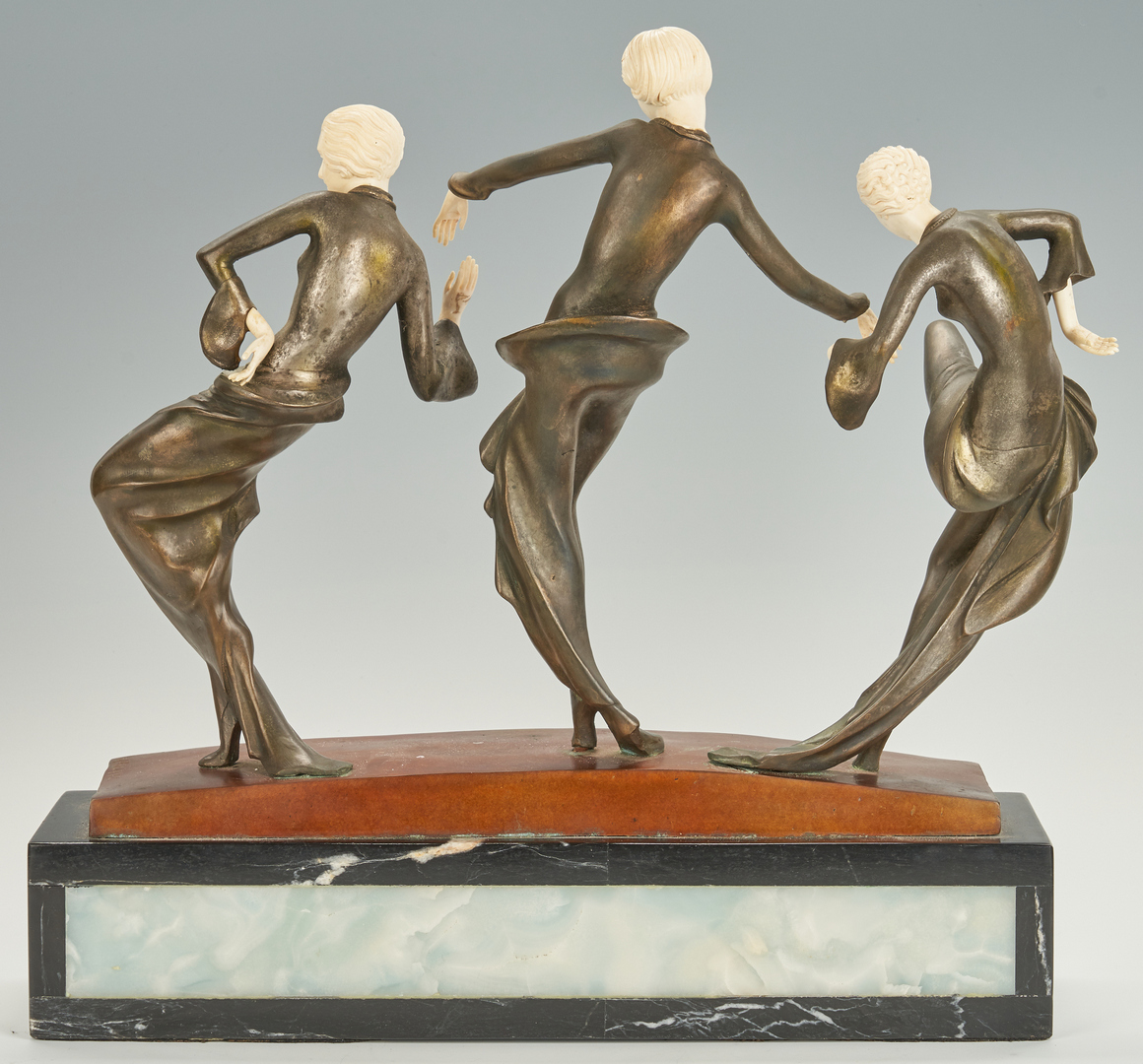 Lot 871: Philippe Art Deco Bronze Sculpture, 3 Dancers