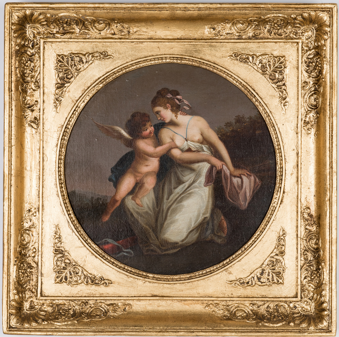 Lot 872: European School Oil Painting, Classical Female w/ Cherub