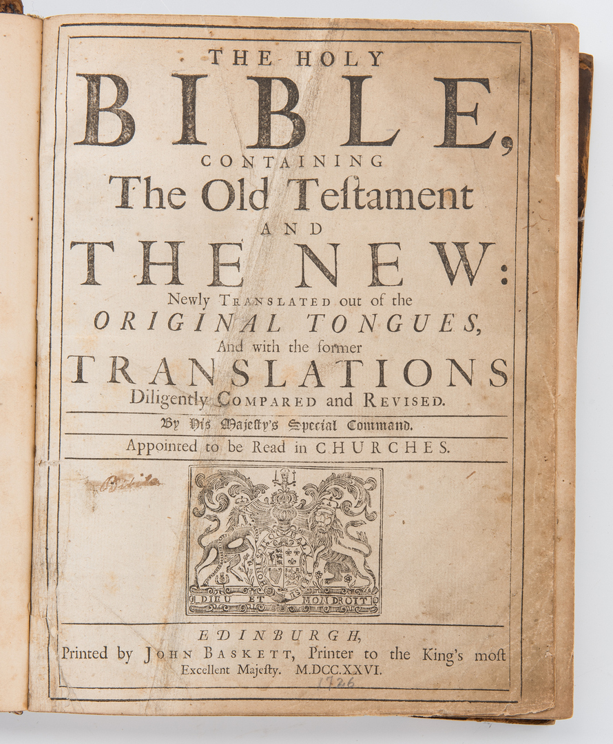 Lot 874: 2 Baskett Bibles plus Nicolas de Hannappes Book