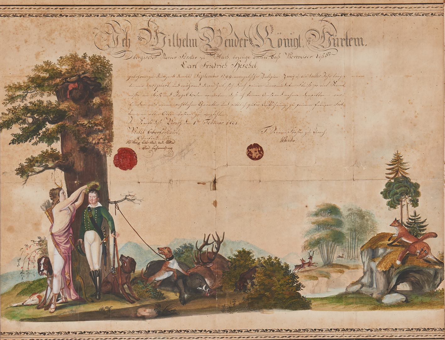 Lot 875: Illustrated 19th Cent. German Forestry Certificate