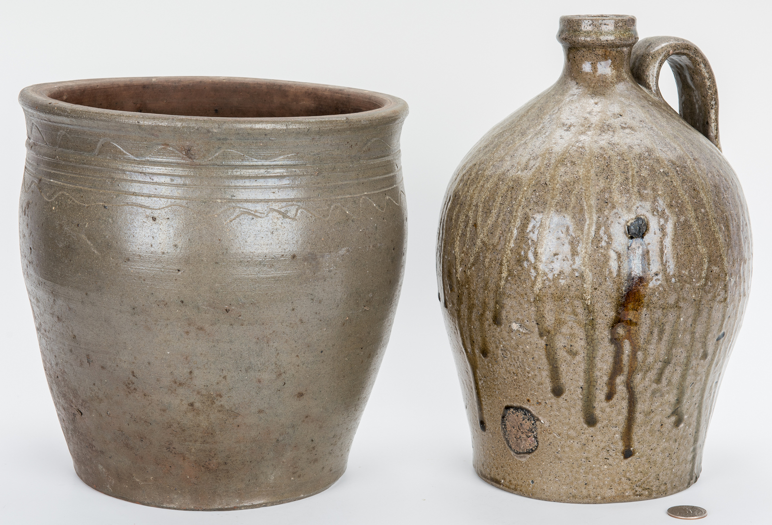 Lot 877: 2 TN Stoneware Pottery Pcs., Jug & Jar