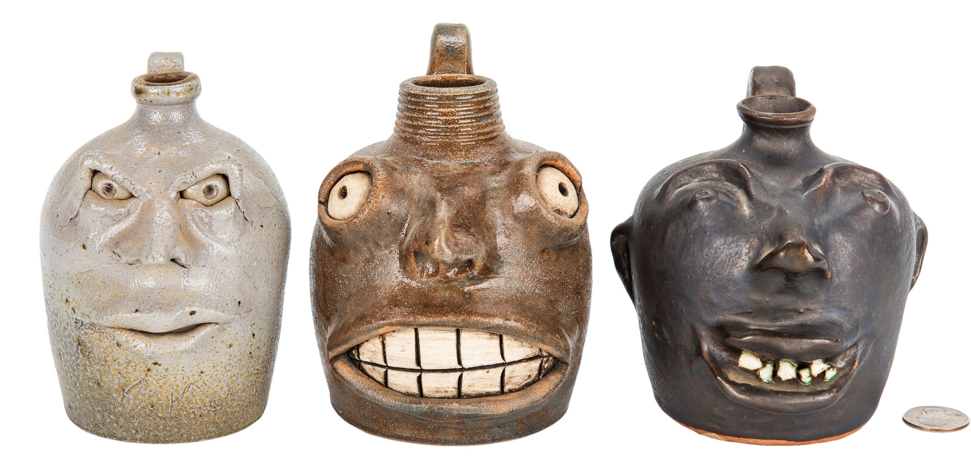 Lot 881: 3 Southern Folk Pottery Face Jugs