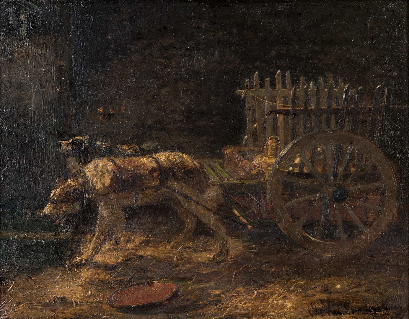 Lot 88: Charles Van de Eycken II O/B, Two Dogs Pulling Cart