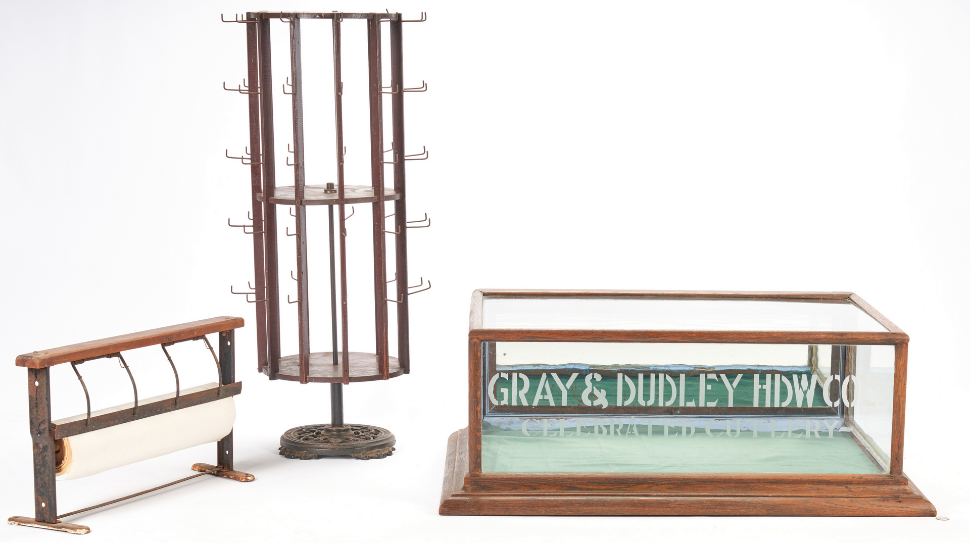 Lot 893: 3 Mercantile items incl. Gray & Dudley Cutlery Showcase