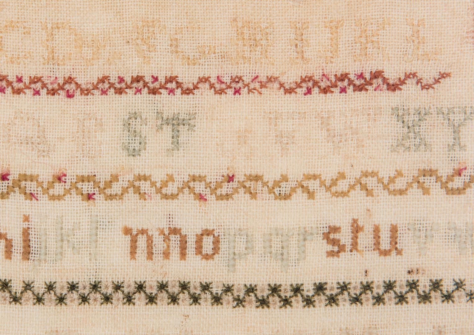 Lot 896: 2 19th Cent. Textiles, incl. Sampler, Silk Embroidery