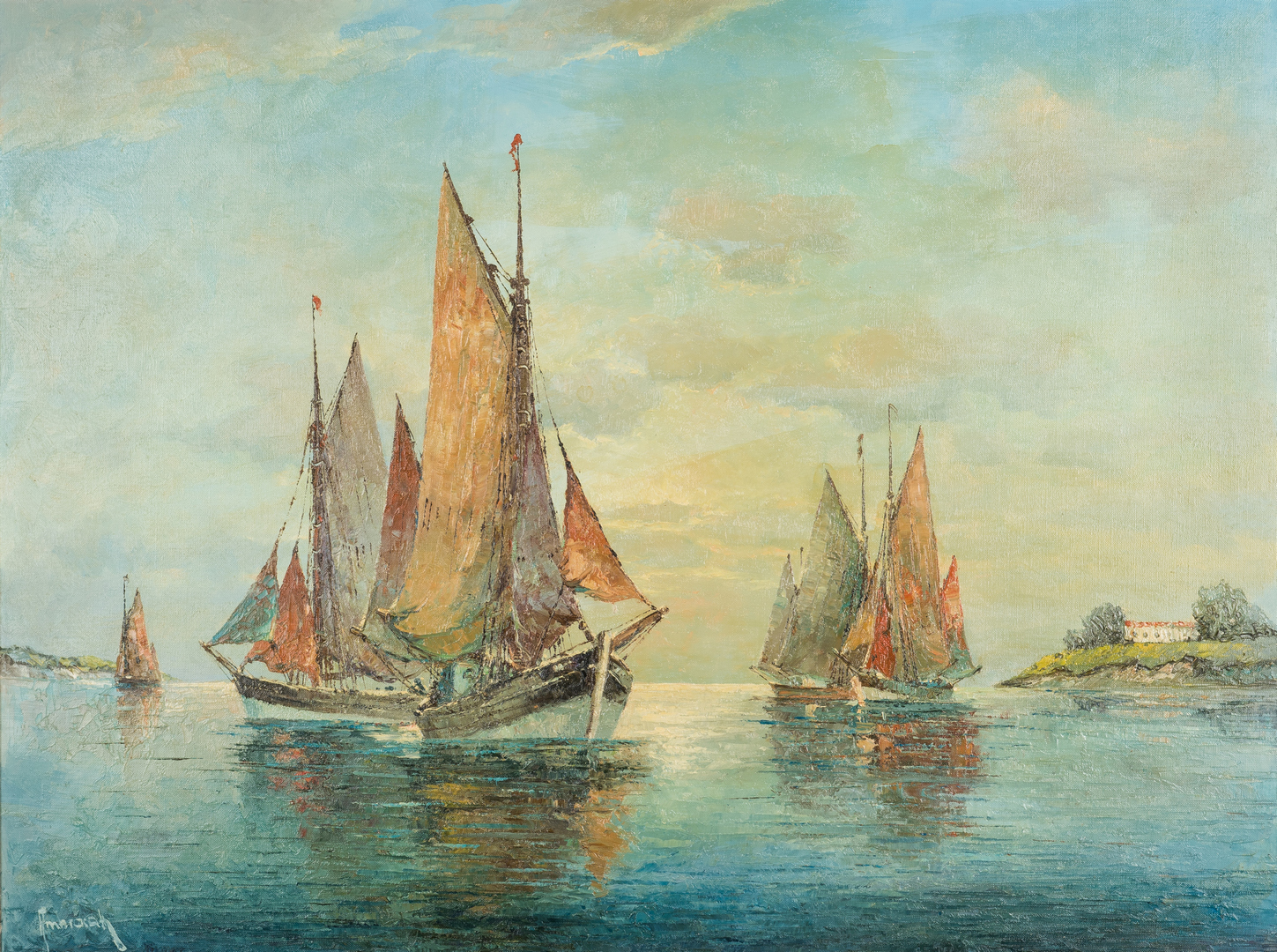 Lot 912: Franz Ambrasath O/C, Maritime Painting of Sailboats