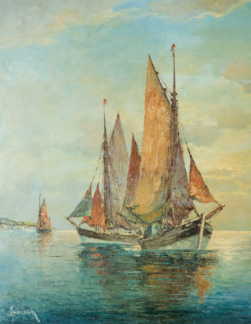 Lot 912: Franz Ambrasath O/C, Maritime Painting of Sailboats