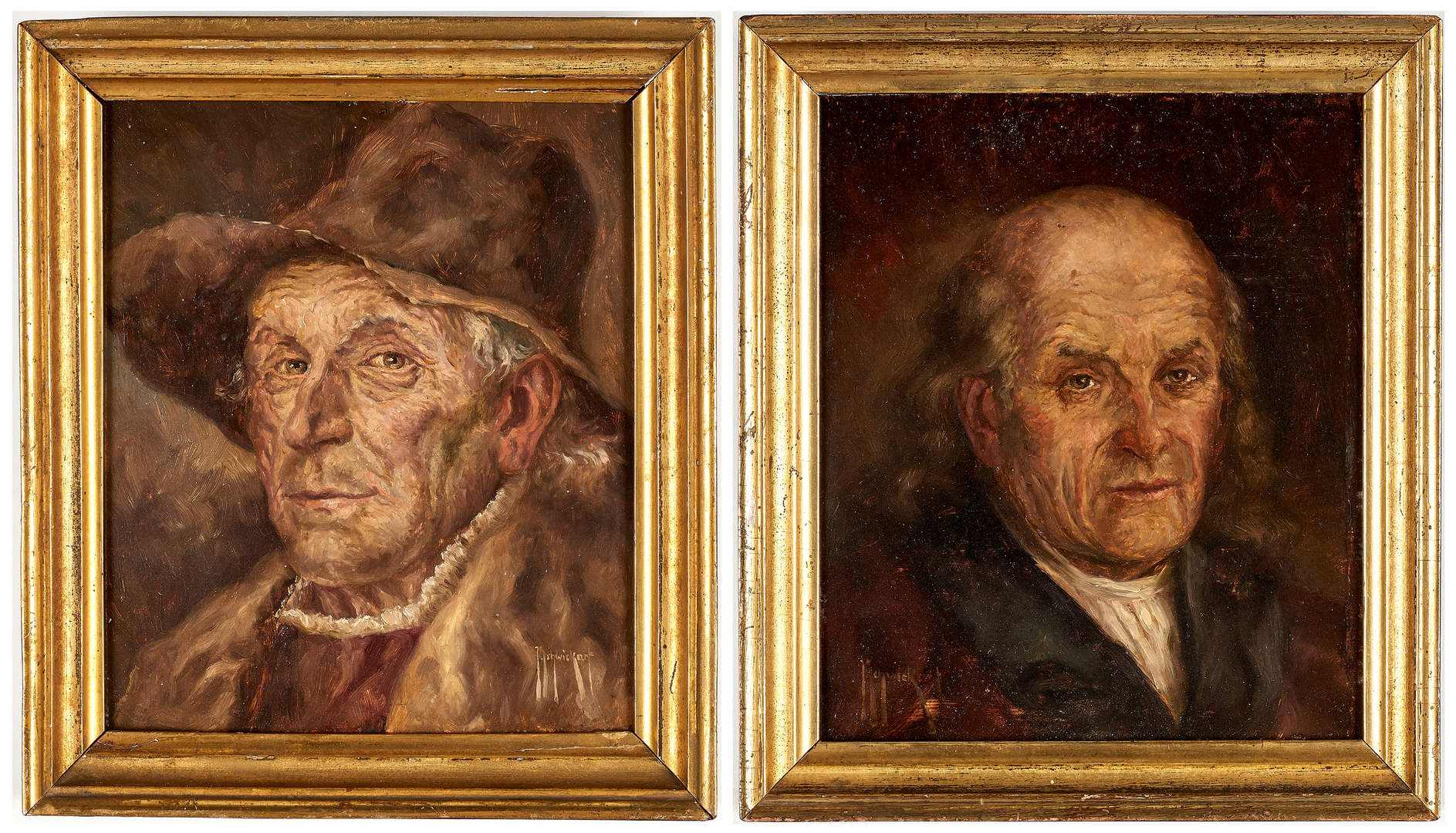 Lot 916: Pair Small German Portraits, Men's Head Studies, Josef Schwickart
