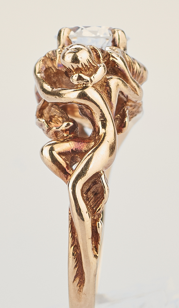 Lot 924: Diamond Solitaire Ring w/ Art Nouveau Gold Setting