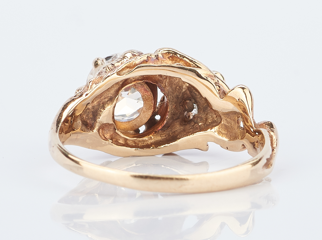 Lot 924: Diamond Solitaire Ring w/ Art Nouveau Gold Setting