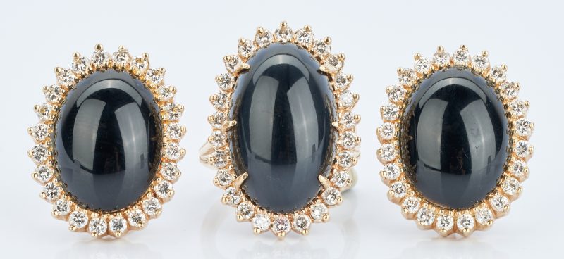 Lot 925: 14K Onyx & Diamond Ring plus Earrings