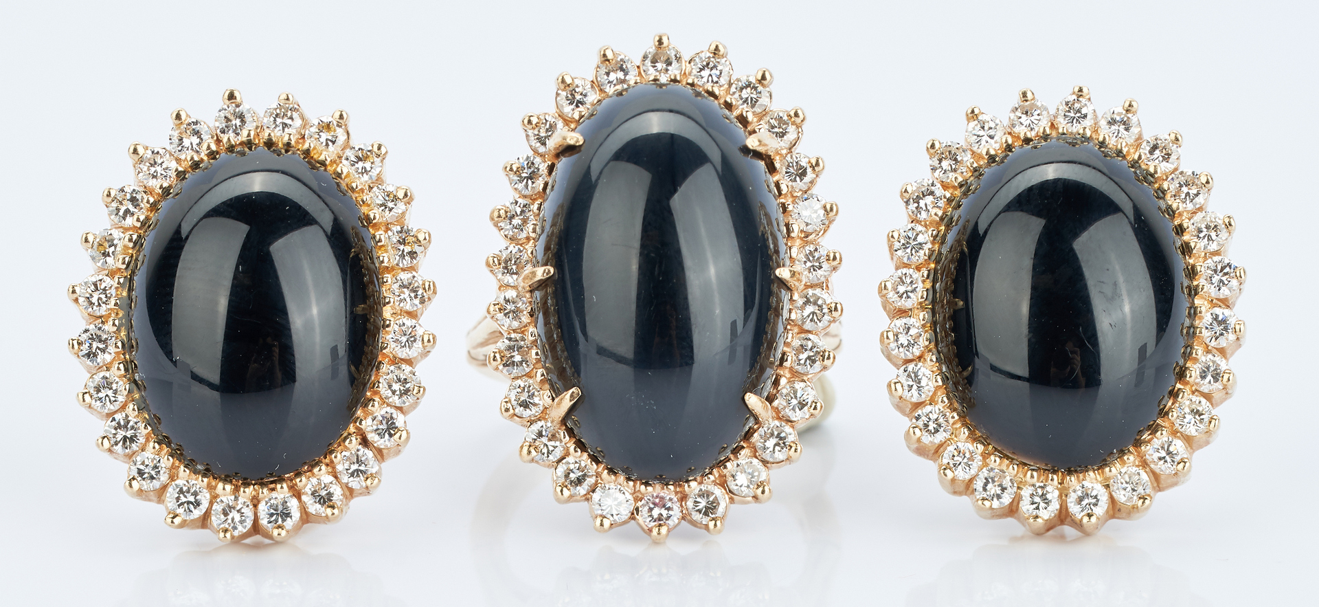 Lot 925: 14K Onyx & Diamond Ring plus Earrings