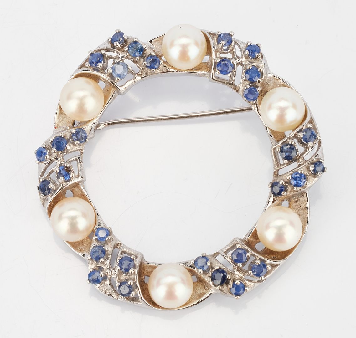 Lot 928: 3 14K Pearl and Gemstone Items, Brooch & Earrings