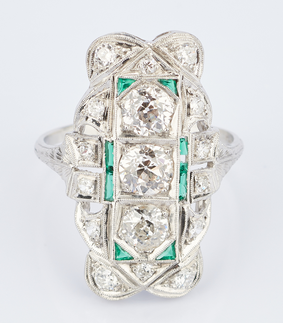 Lot 931: Ladies Platinum, Diamond & Green Glass Ring