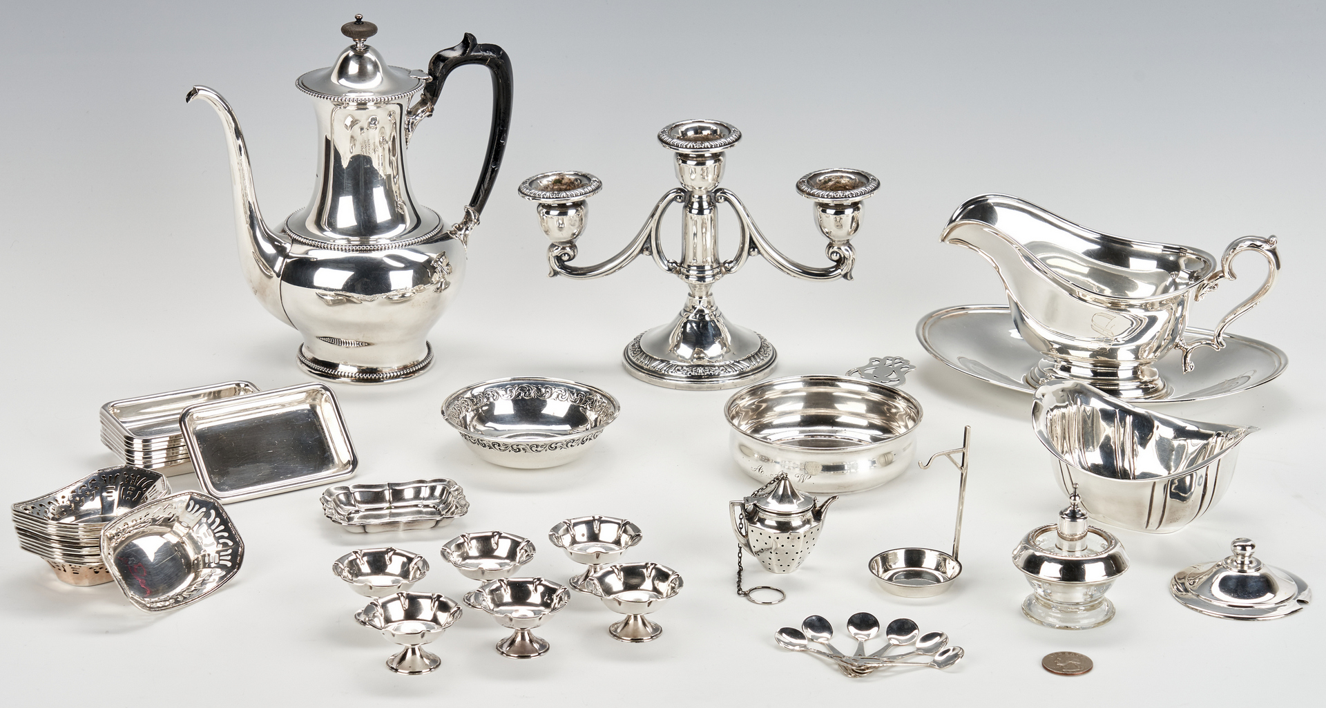 Lot 939: 47 Sterling Silver Items, incl nut dishes