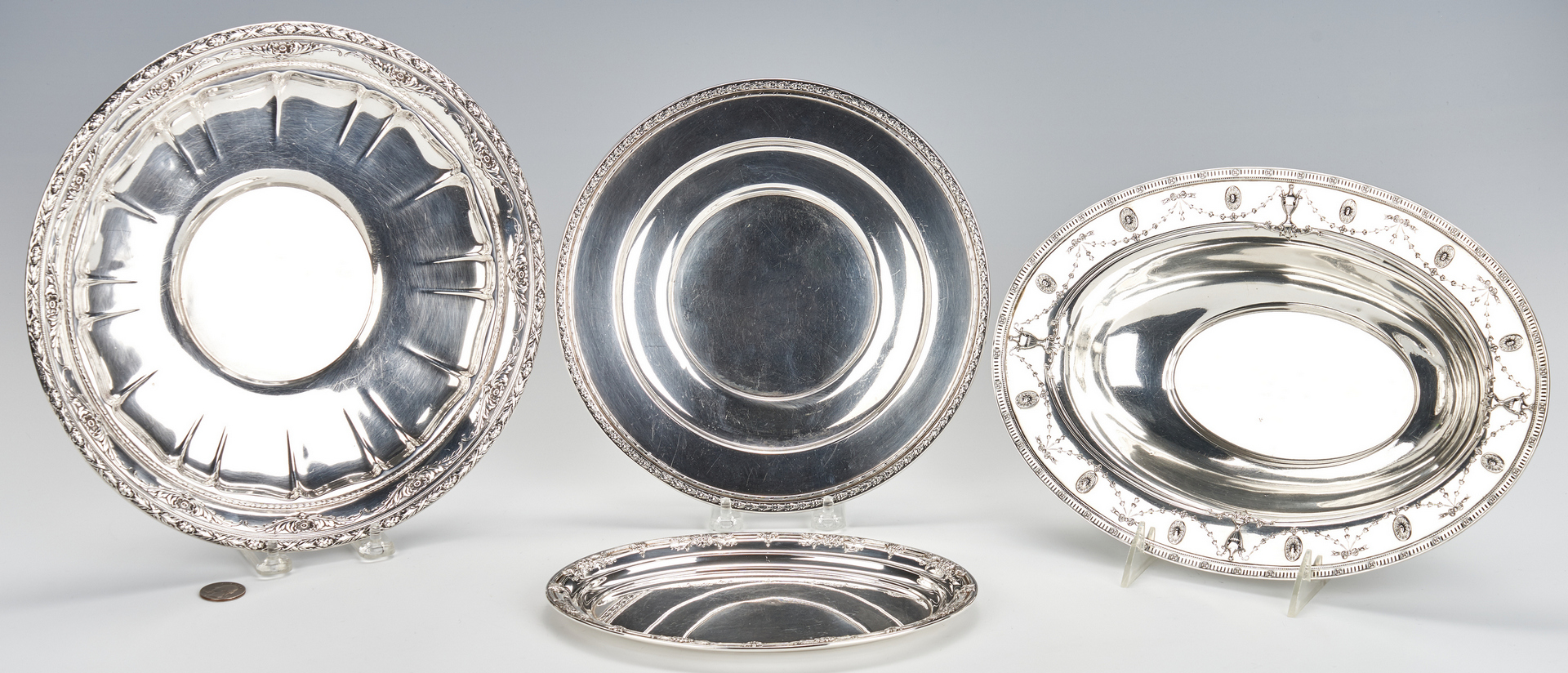 Lot 942: 4 Sterling Silver Bowls/Trays, incl. Wallace, Dominick & Haff, International