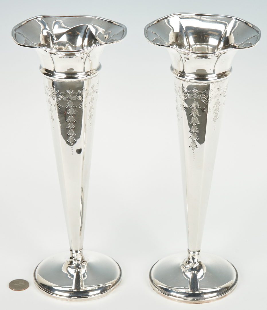 Lot 961: Pair M. Fred Hirsch Weighted Sterling Silver Trumpet Vases