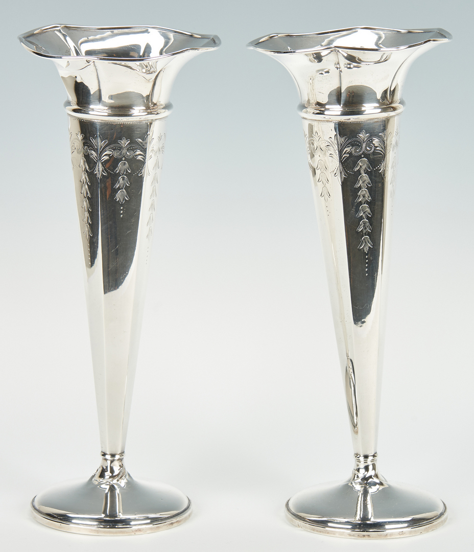 Lot 961: Pair M. Fred Hirsch Weighted Sterling Silver Trumpet Vases