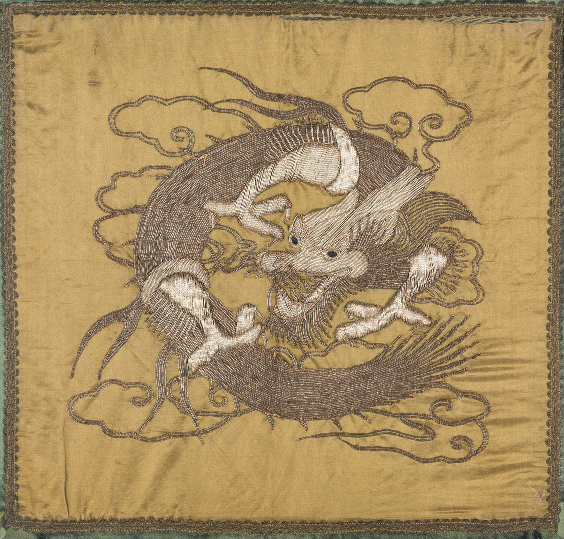 Lot 967: Framed Chinese Embroidered Dragon Textile