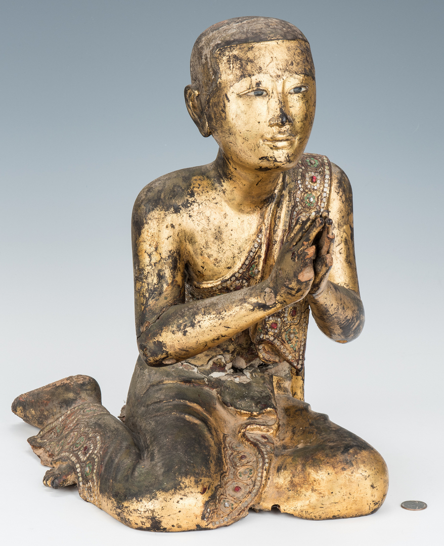 Lot 969: Carved Giltwood & Jeweled Buddhist Temple Monk