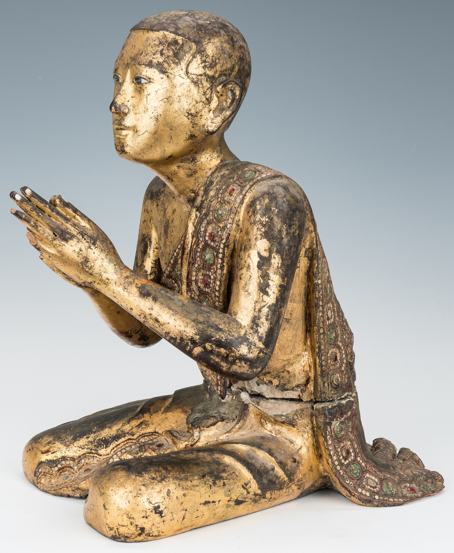 Lot 969: Carved Giltwood & Jeweled Buddhist Temple Monk