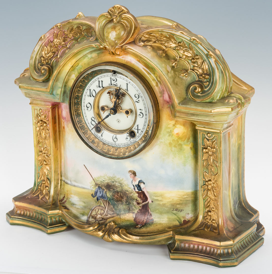 Lot 971: Ansonia Royal Bonn Porcelain Mantle Clock