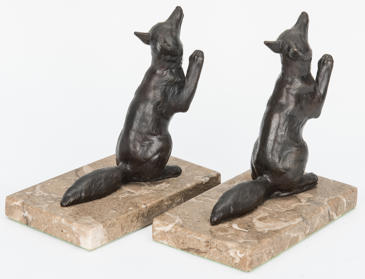 Lot 980: Bronze Covered Urn and Pair of Fox Bookends
