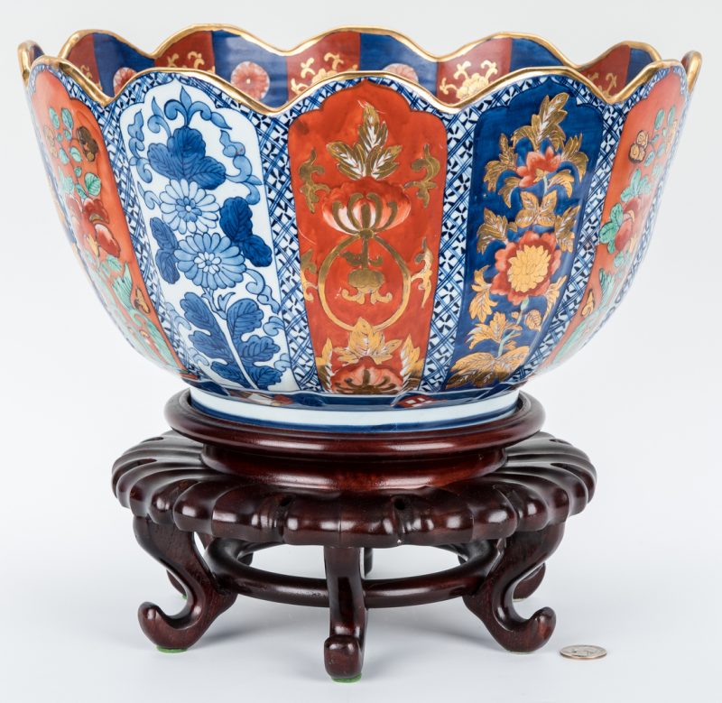Lot 9: Large Japanese Imari Porcelain Punch Bowl, Scalloped Edge