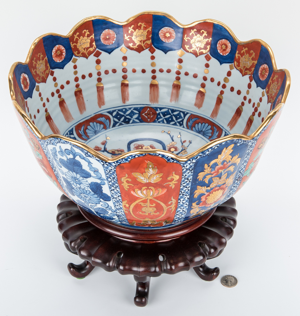 Lot 9: Large Japanese Imari Porcelain Punch Bowl, Scalloped Edge