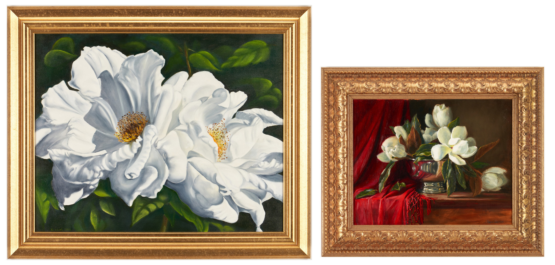 Lot 1010: 2 Magnolia Floral Paintings, incl. Jeanne Crain Leemon