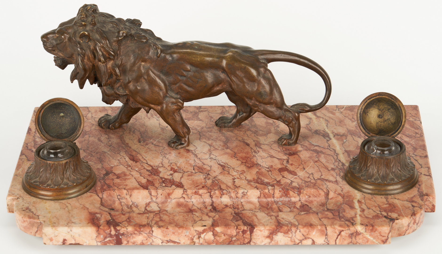 Lot 101: Inkstand with Bronze Lion Plus Candelabra