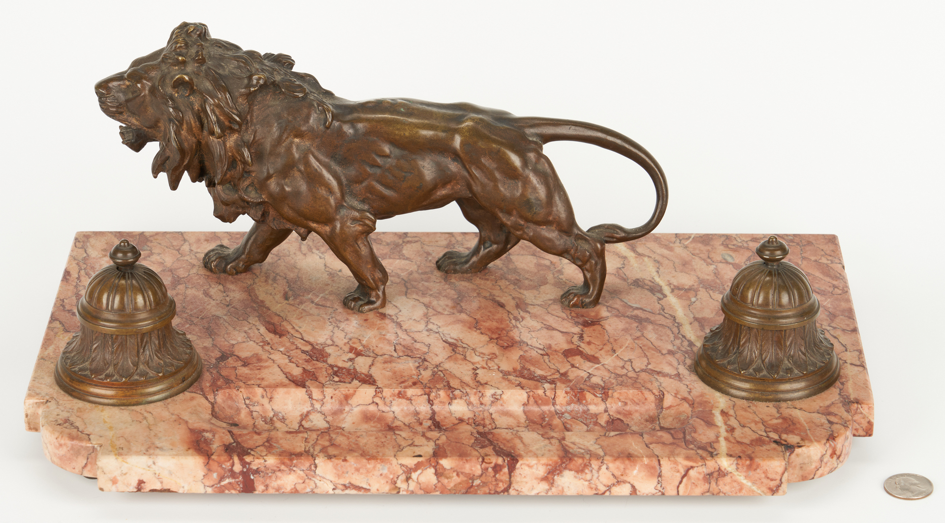 Lot 101: Inkstand with Bronze Lion Plus Candelabra