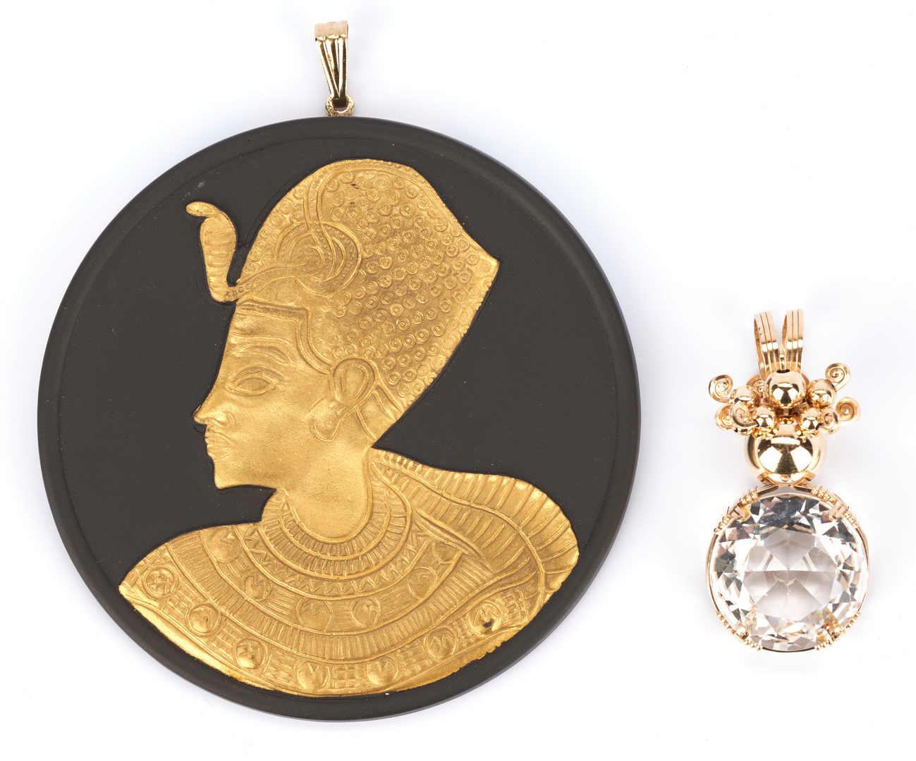 Lot 1040: Wedgwood Pendant with Egyptian Motif and 14K Pendant with Quartz