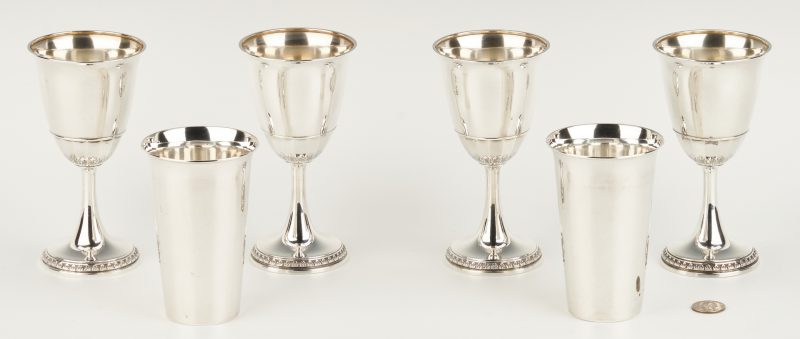 Lot 1046: 4 Sterling Silver Goblets and 2 tall beakers