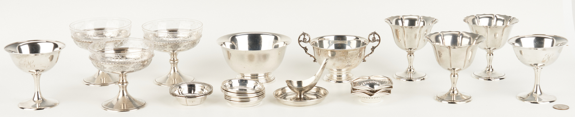 Lot 1047: 24 Assorted Sterling Sherbets, Butter Pats and More
