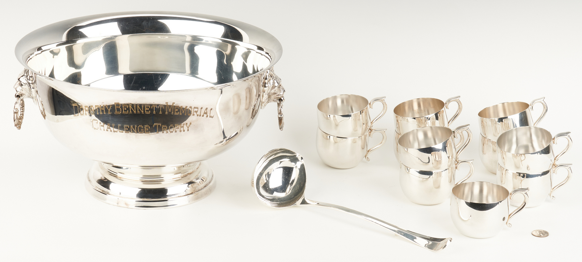 Lot 1058: Horse Trophy Punch Bowl, Cups and Ladle