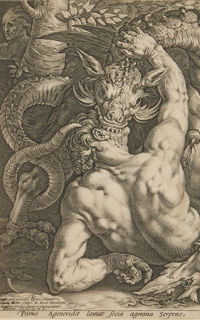 Lot 105: Hendrick Goltzius, Dragon Devouring the Companions of Cadmus