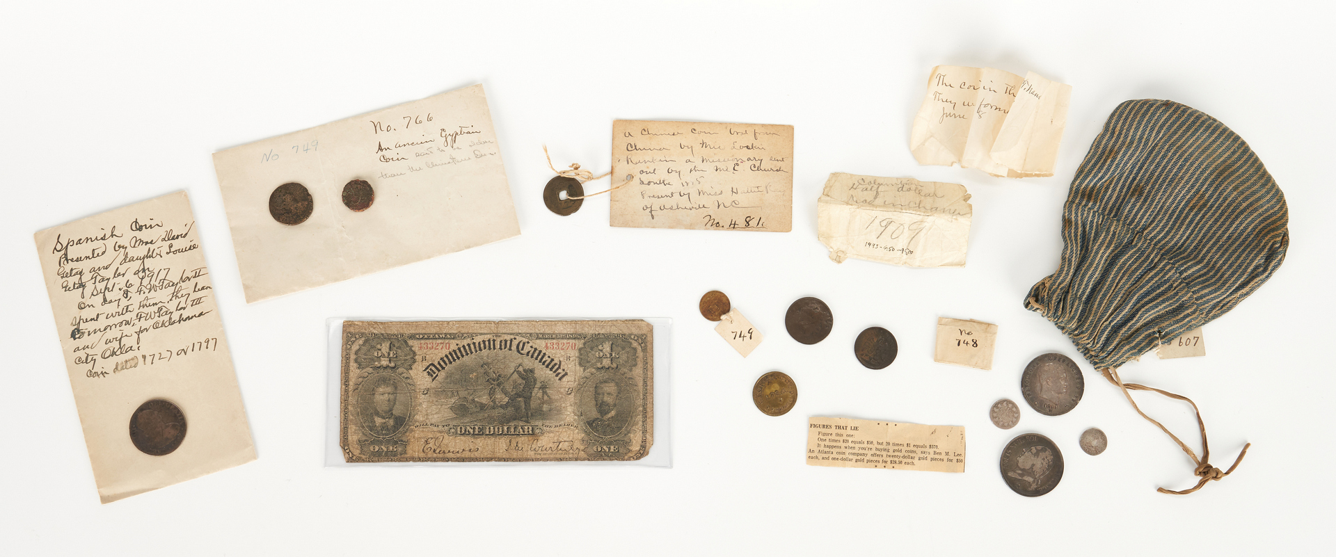 Lot 1065: 14 items Foreign and American Currency, incl. Silver