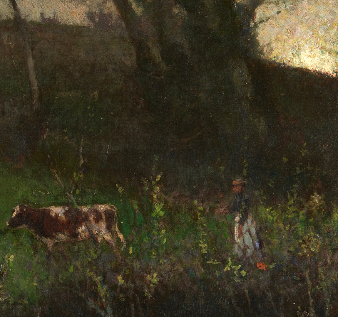Lot 115: Lamorna Birch O/C, Landscape with Figure and Cattle