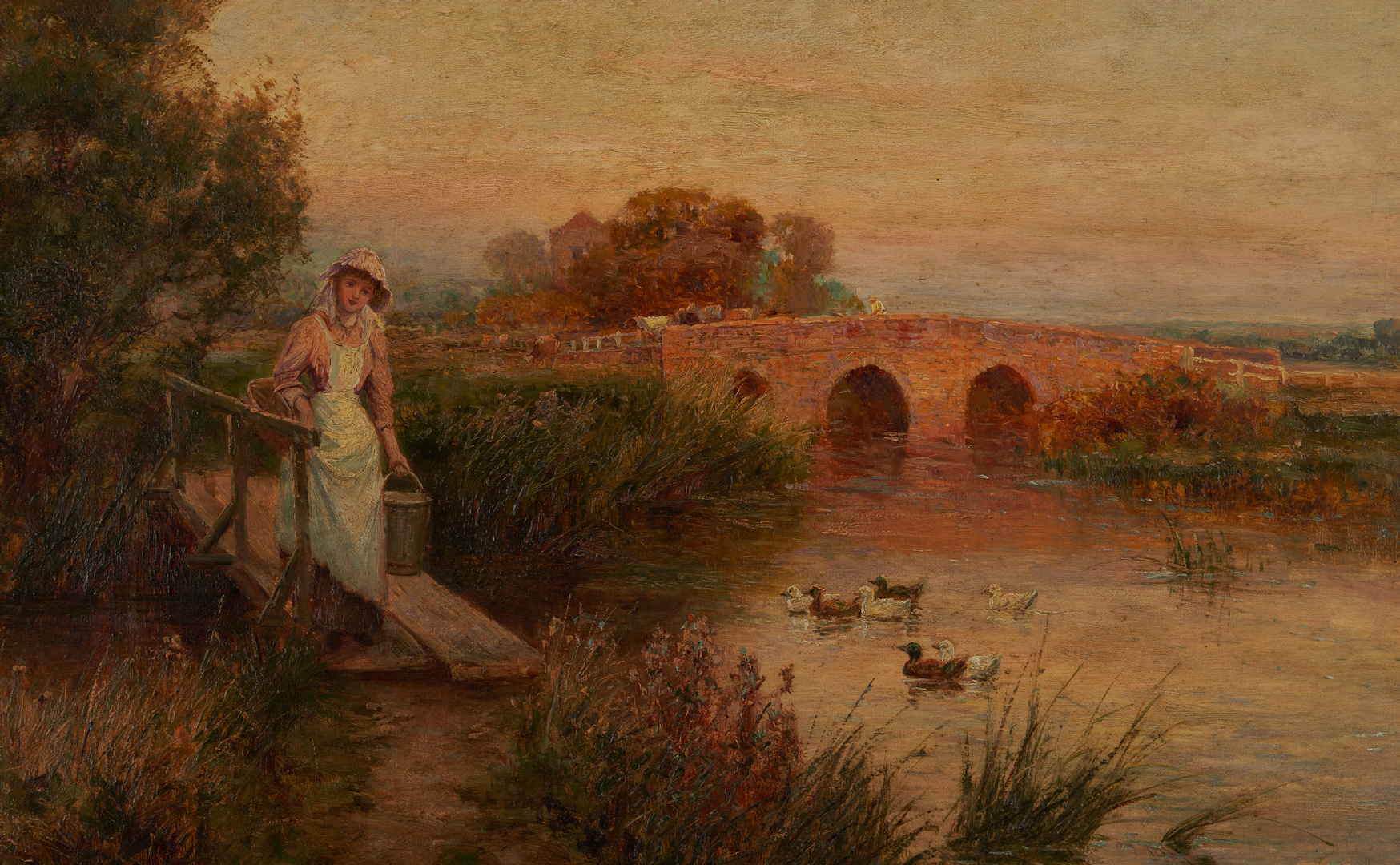 Lot 116: Ernest Walbourn O/C, English Landscape with Figure and Ducks