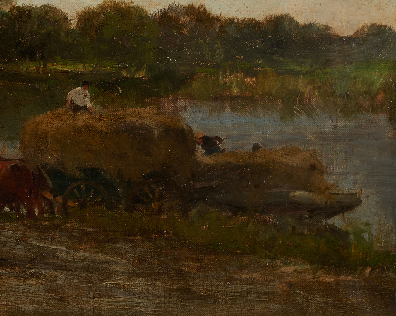 Lot 135: Charles Gruppe O/C, Unloading Hay, Connecticut River