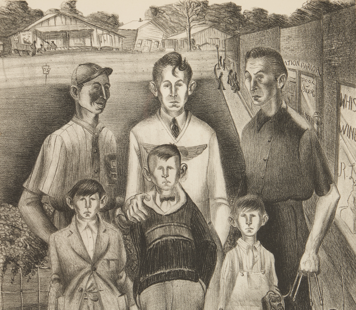 Lot 141: Carroll Cloar Lithograph, Group of Myselves